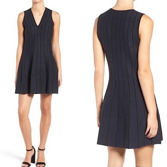 CUPCAKES & CASHMERE | Hector Houndstooth Fit & Flare Dress in Blue/Black, Medium - Picture 2 of 9